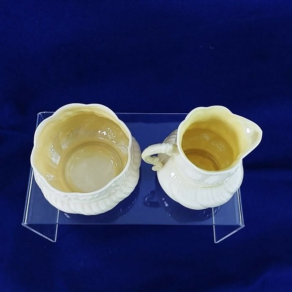 Belleek Sugar Creamer Set Ribbon and Bow Vintage Set Made in Ireland - Picture 6 of 11